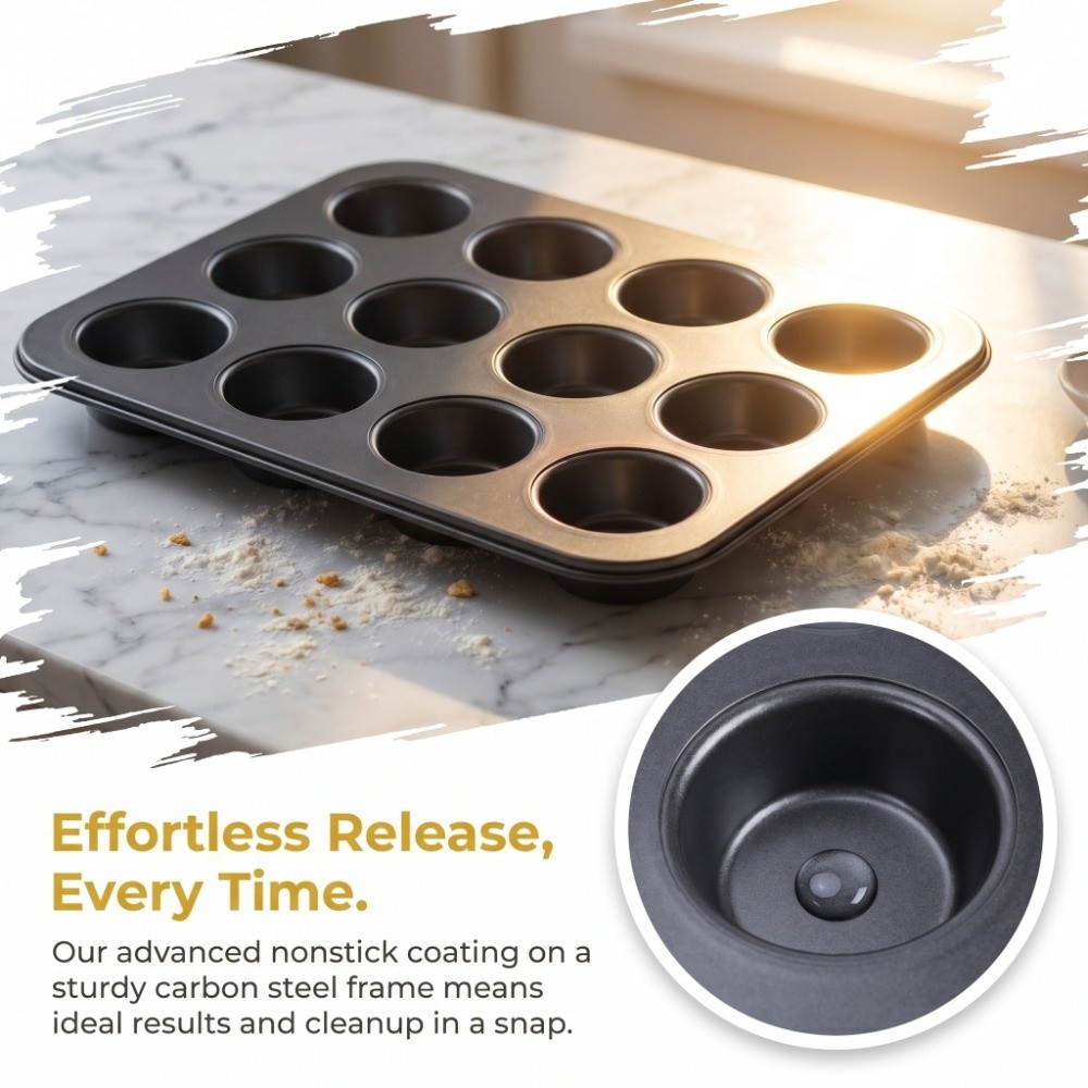 Muffin Tin Nonstick - Karbon Çelik Mini Muffin Tavası 12'li