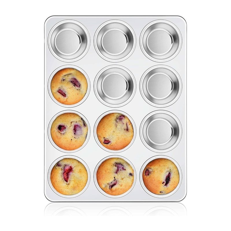 Muffin Tin Nonstick - ABAE-Muffin Tavası, 12 Bardaklı Paslanmaz Çelik