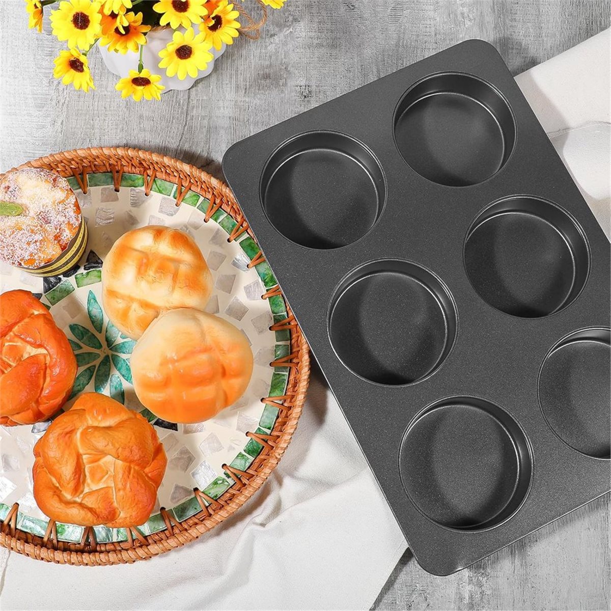 A67T YENİ 6 Bölmeli Düz Kenarl - Muffin Tin Nonstick incelemesi ve fiyatı
